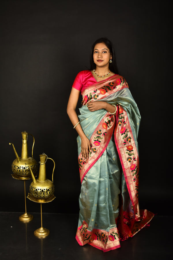 Tissue Light Blue Paithani Manorma Saree