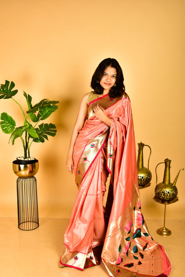 Silk Peach Paithani Manmohini Saree