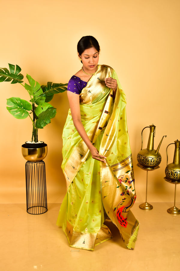 Organza Light Green Paithani Saree